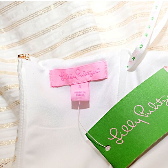 LILLY PULITZER Strapless White & Gold Embellished Sweetheart Mini Dress Size 4 - Picture 2 of 16